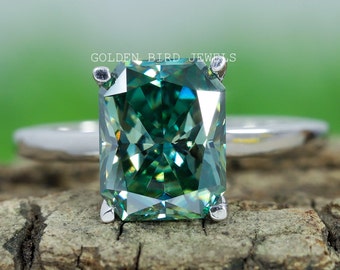 1.62 Emerald 3 stone Deep Green Emerald CZ VVS1 Promise Bridal Wedding Engagement Classic Designer Ring Solid 14k Yellow Gold