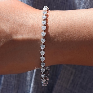 Heart Cut Moissanite Tennis Bracelet/ Colorless Moissanite Wedding Bracelet/ Prong Set Moissanite Anniversary Bracelet/ Bridal Gift For Her