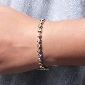 Round Moissanite Bracelet/ 3.00MM Colorless Moissanite Wedding Bracelet/ Bezel Set Bridal Bracelet/ Tennis Moissanite Bridesmaid Bracelet