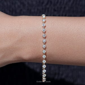 3.00 MM Round Moissanite Tennis Bracelet/ Bezel Set Moissanite Wedding Bracelet/ Colorless Moissanite Bridal Bracelet/ Anniversary Gift