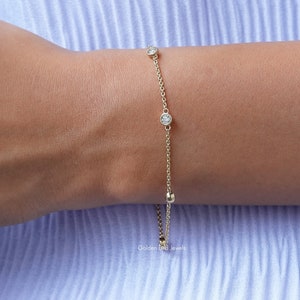 Round Moissanite Engagement Bracelet/ Colorless Moissanite Wedding Bracelet/ Chain Moissanite Bridal Bracelet/ Bezel Set Moissanite Bracelet