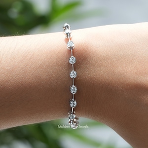 Tennis Moissanite Bracelet/ Round Moissanite Bridal Bracelet/ 3.00MM Colorless Moissanite Wedding Bracelet/ 14K Gold Anniversary Bracelet