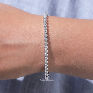 Tennis Moissanite Bracelet/ Round Moissanite Wedding Bracelet/ 14K Gold Bridal Bracelet/ 2.50MM Colorless Moissanite Anniversary Bracelet