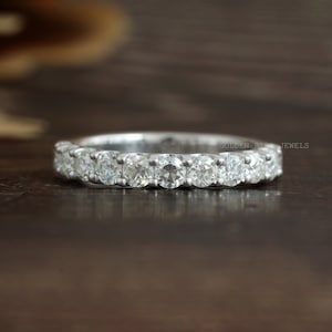 Old European Cut Round Moissanite Band/ Colorless Moissanite Wedding Band/ OEC Round Half Eternity Band/ 14K Gold Moissanite Wedding Band