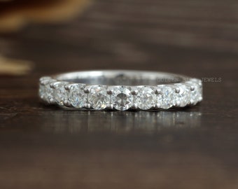 Old European Cut Round Moissanite Band/ Colorless Moissanite Wedding Band/ OEC Round Half Eternity Band/ 14K Gold Moissanite Wedding Band