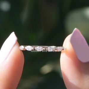 Marquise Cut Moissanite Wedding Band/ Colorless Moissanite Half Eternity Band/ 14K Solid Gold Moissanite Proposal Band/ Bridal Gift For Her