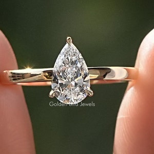 Solitaire Diamond Engagement Ring/Pear Cut Lab Diamond Wedding Ring/EF-VS Lab Grown Diamond Bridal Ring/10K Solid Yellow Gold  Diamond Ring