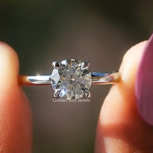 Round Moissanite Bridesmaid Ring/ Solitaire Moissanite Engagement Ring/ Colorless Moissanite Proposal Ring/ 18K Solid Gold Anniversary Ring