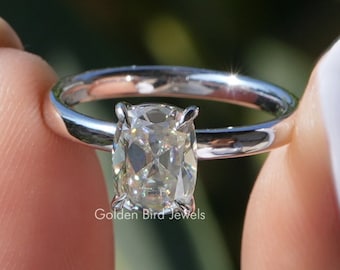 Old Mine Cushion Moissanite Ring/ Off-White Moissanite Anniversary Ring/ Vintage Style Engagement Ring/ Solitaire Moissanite Proposal Ring