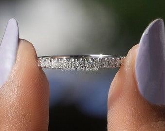 Round Cut Colorless Moissanite Matching Band / Full Eternity Moissanite Band / 14K Gold Moissanite Wedding Band / Promise Band Gift For Wife