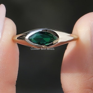 Solitaire Gemstone Engagement Ring/ Marquise Gemstone Wedding Ring/ Green Gemstone Bridal Ring/ Bezel Set Gemstone Proposal Ring