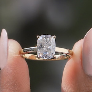Elongated Cushion Moissanite Ring/ 1CT To 5CT Colorless Moissanite Bridal Ring/ Solitaire Moissanite Bridal Ring/ 10K Gold Engagement Ring