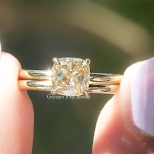 Cushion Moissanite Engagement Ring/ Brown Moissanite Bridal Ring/ Solid Gold Matching Moissanite Wedding Band/ Solitaire Proposal Ring Set