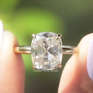 Solitaire Moissanite Engagement Ring/ Elongated Old Mine Cushion Moissanite Bridesmaid Ring/ Near Colorless Moissanite Ring/ 10K Gold Ring