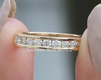 Stunning Round Cut Moissanite Wedding Band In Channel Set Half Eternity Style