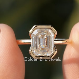 Emerald Moissanite Bridal Ring/ 1 CT To 5CT Colorless Moissanite Wedding Ring/ Half -Bezel Set anniversary Ring/ Solitaire Engagement Ring