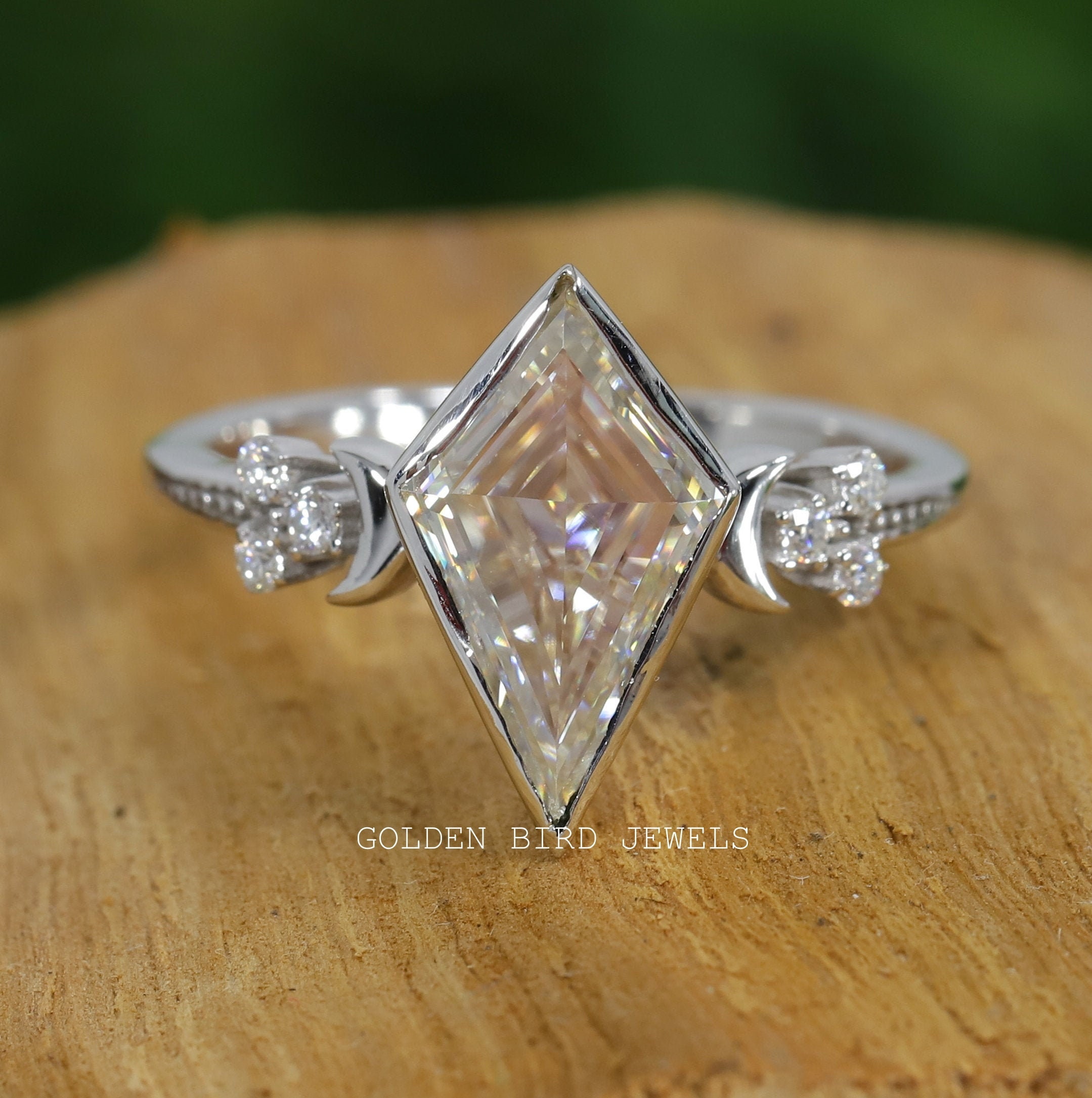 Kite Cut Engagement Ring/ Colorless Moissanite Bezel Set Etsy