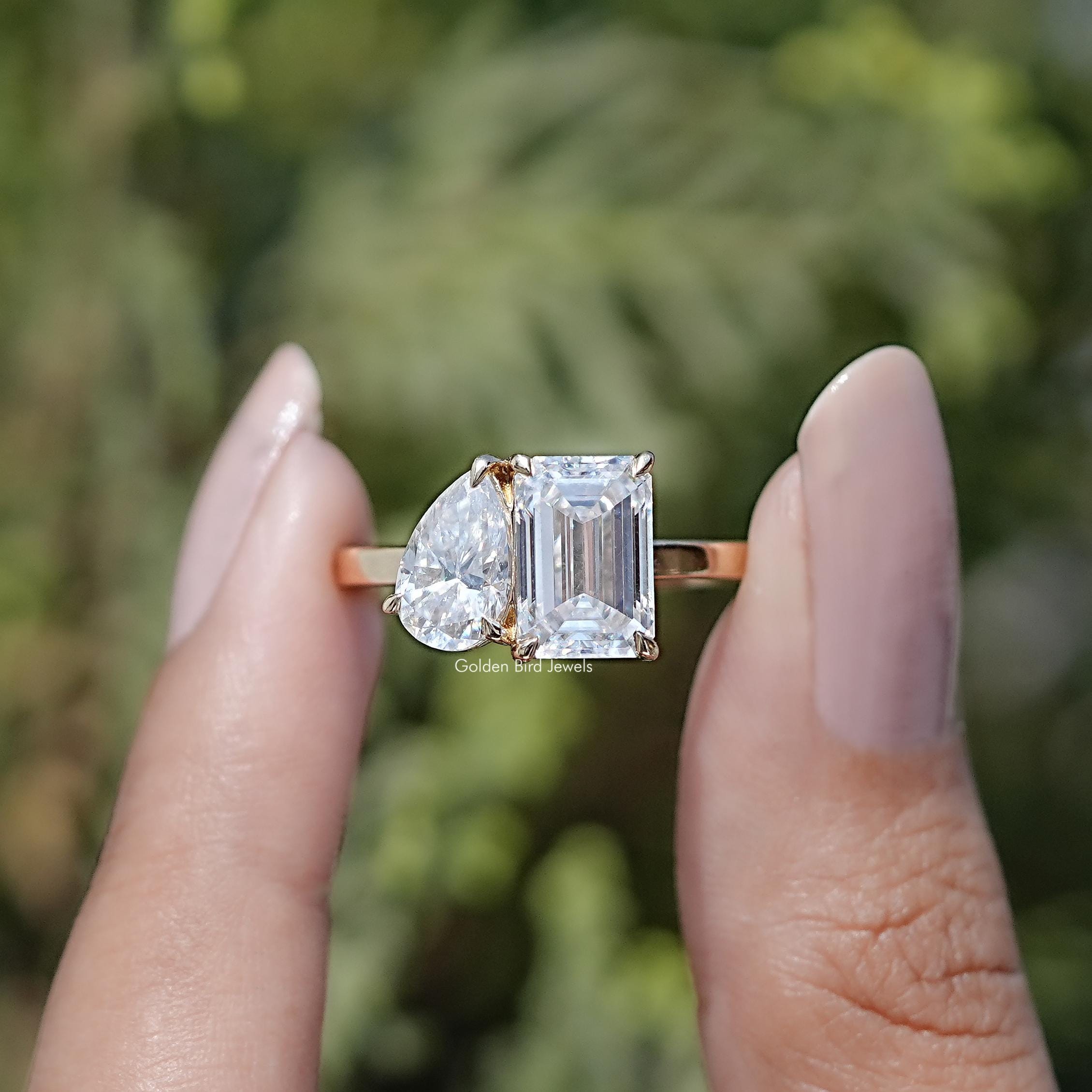 Buy Pear and Emerald Cut Moissanite Two Stone Ring/ Colorless Moissanite  Toi Et Moi Ring/ 14K Solid Gold Moissanite You \u0026 Me Ring/ Gift for Her  Online in India - Etsy, image size:2259x2260
