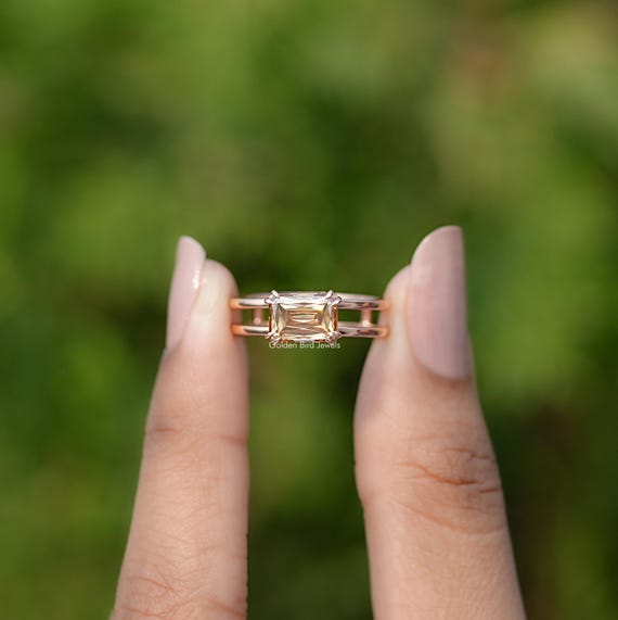 Criss Cut Moissanite Engagement Ring/ Champagne Moissanite Wedding