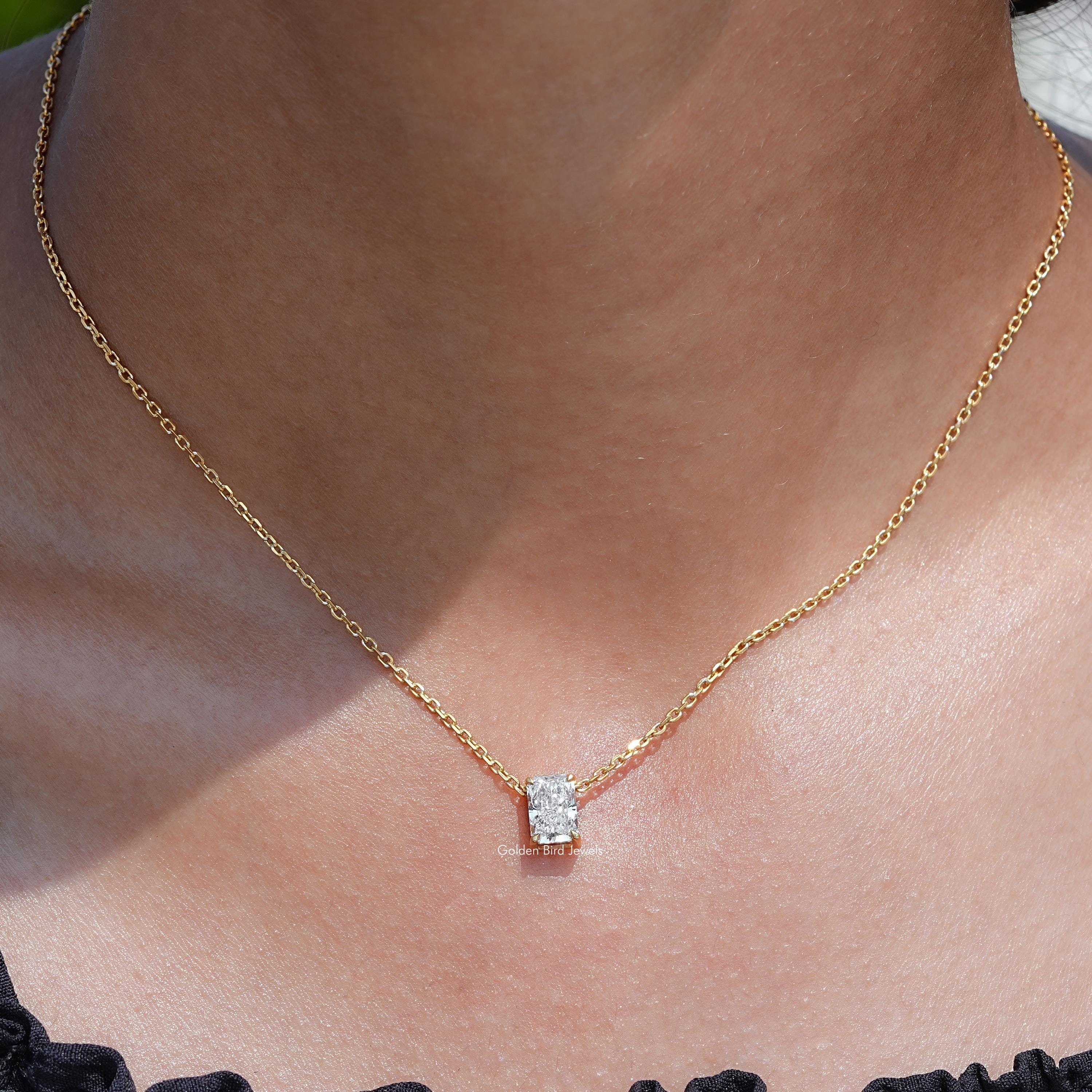 Radiant Cut Lab Diamond Necklace/ EF-VS Lab Grown Diamond Bridal Necklace/ Solitaire Diamond Engagement Necklace/ Man Made Diamond Necklace