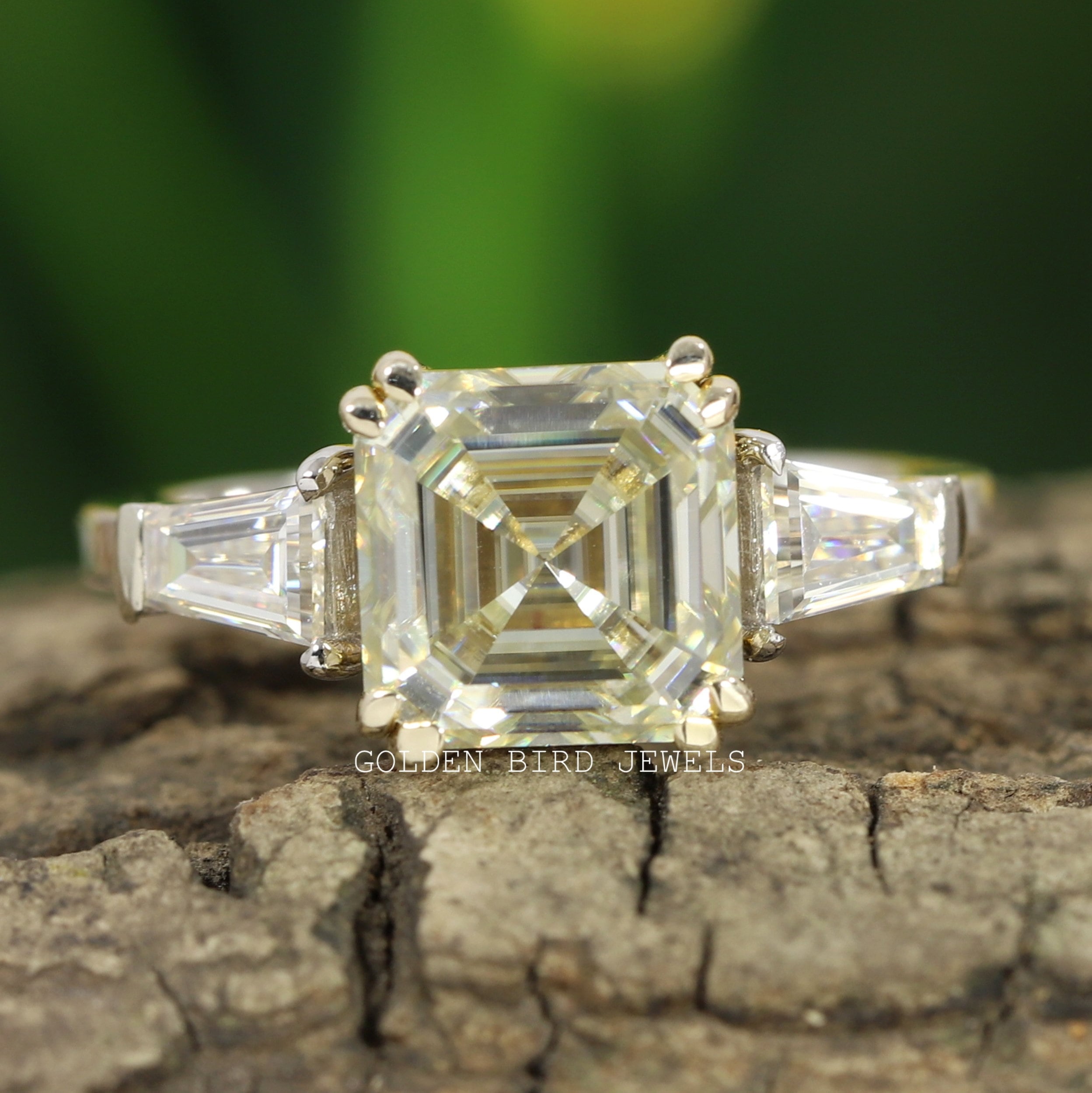 2.90CT Light Yellow Moissanite Ring/ Asscher Moissanite Three Etsy