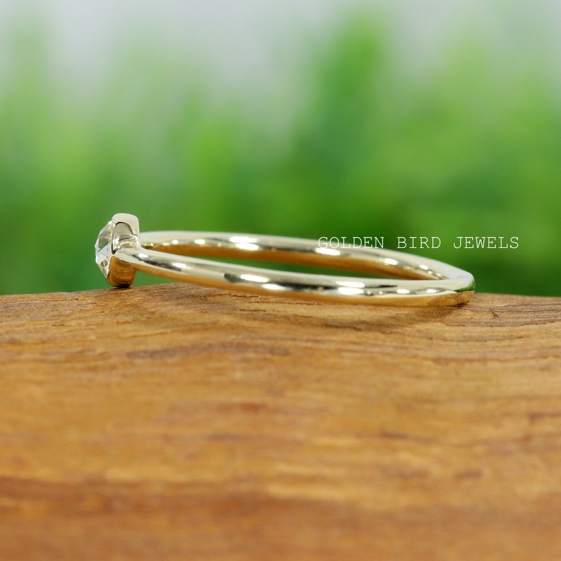 Rose Cut Solitaire Ring Colorless Round Moissanite Dainty Ring Bezel Set Engagement Ring For Her 14K Gold Pretty Ring For Your Girlfriend