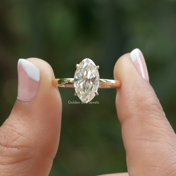 Old Mine Moval Cut Moissanite Engagement Ring Hidden Halo