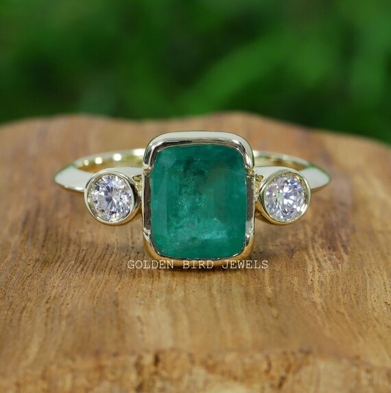 925 Sterling Silver Natural Certified 6Ct Emerald Stone Cluster Ring For Unisex 