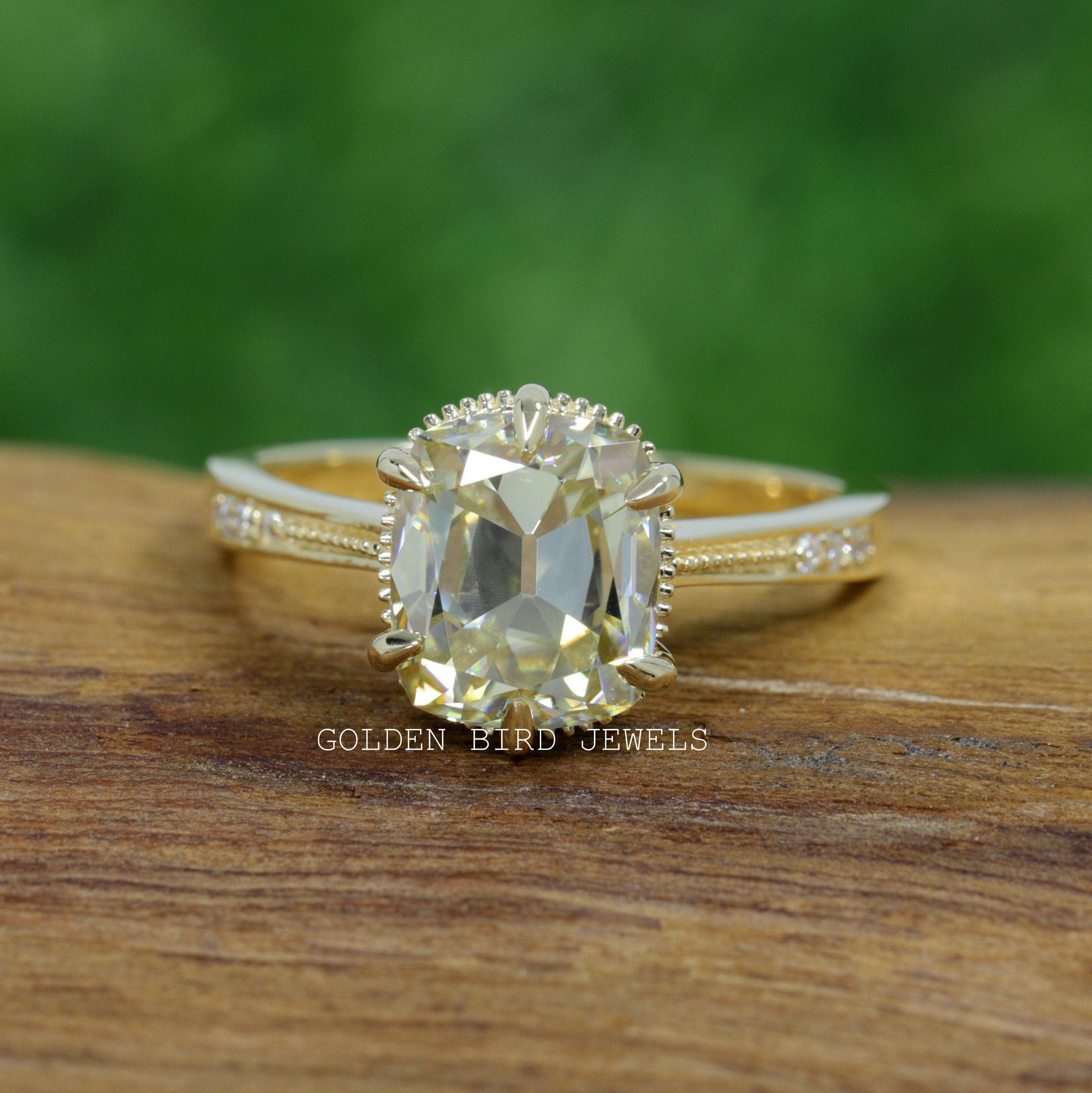 Old Mine Cushion Cut Ring  Best Solitaire Accent Vintage Ring  14KT Gold Moissanite Engagement Ring  Pretty Ring For Someone Special