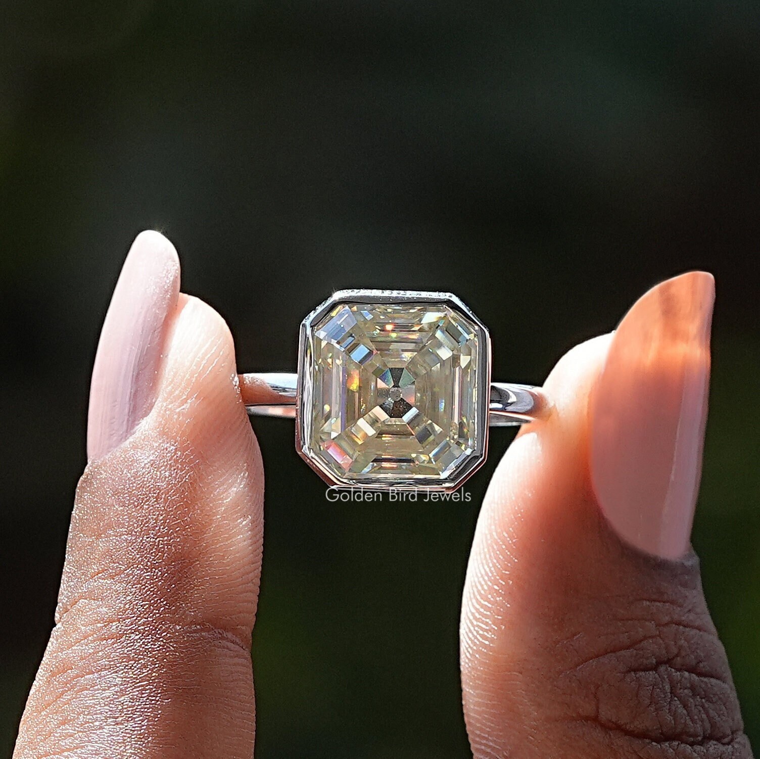 Solitaire Moissanite Engagement Ring/Old Mine Asscher Moissanite Wedding Ring/Colorless Moissanite Proposal Ring/Bezel Set Moissanite Ring