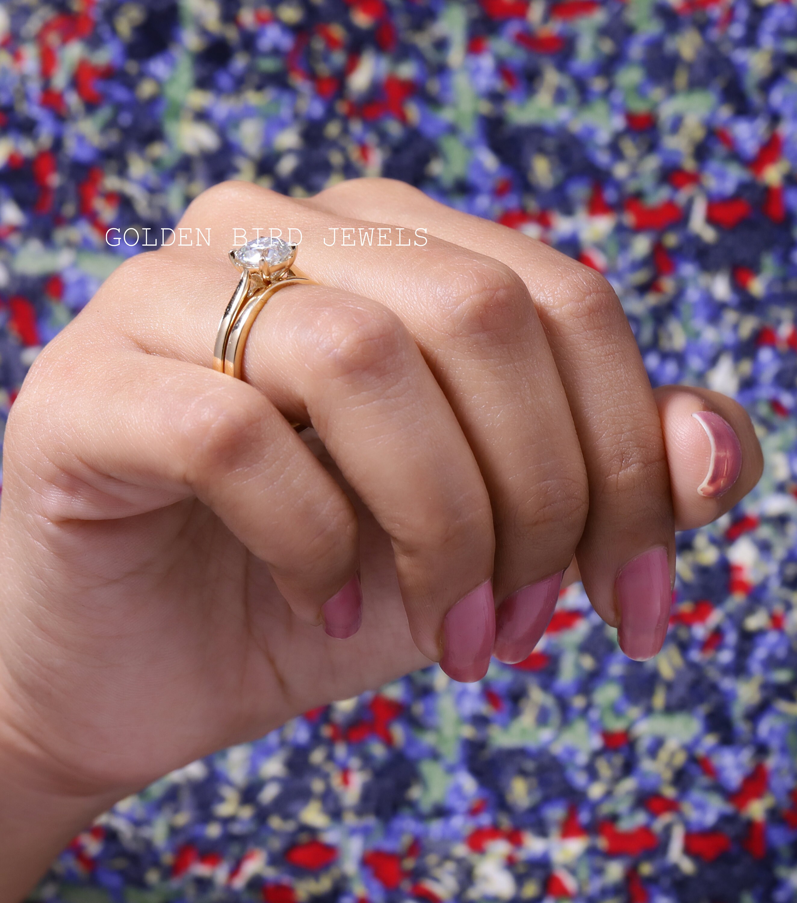 Yellow Gold Bridal Ring Set / 1.05 CT Near Colorless Round Etsy