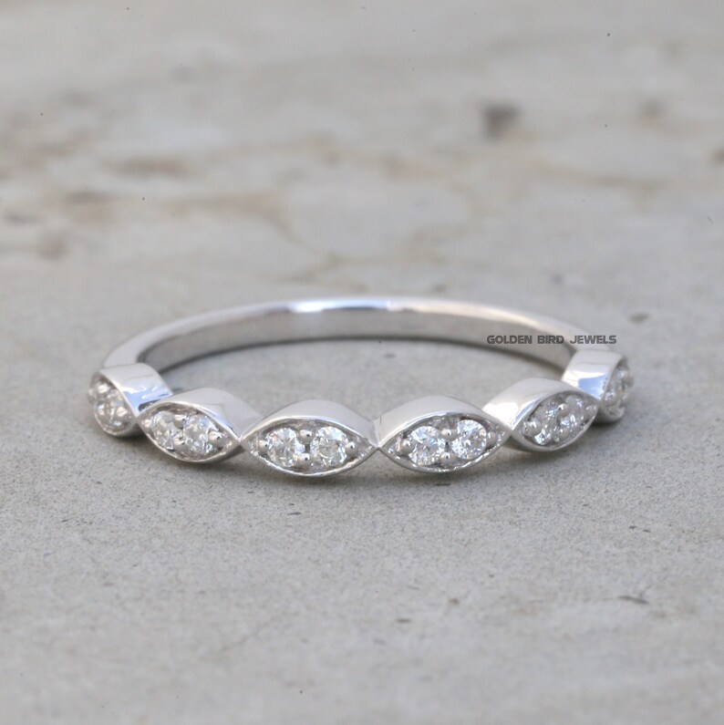 0.15 CT Colorless Round Moissanite White Gold Half Eternity Band,Sterling Silver Band,Wedding Band,Friendship Day Gift