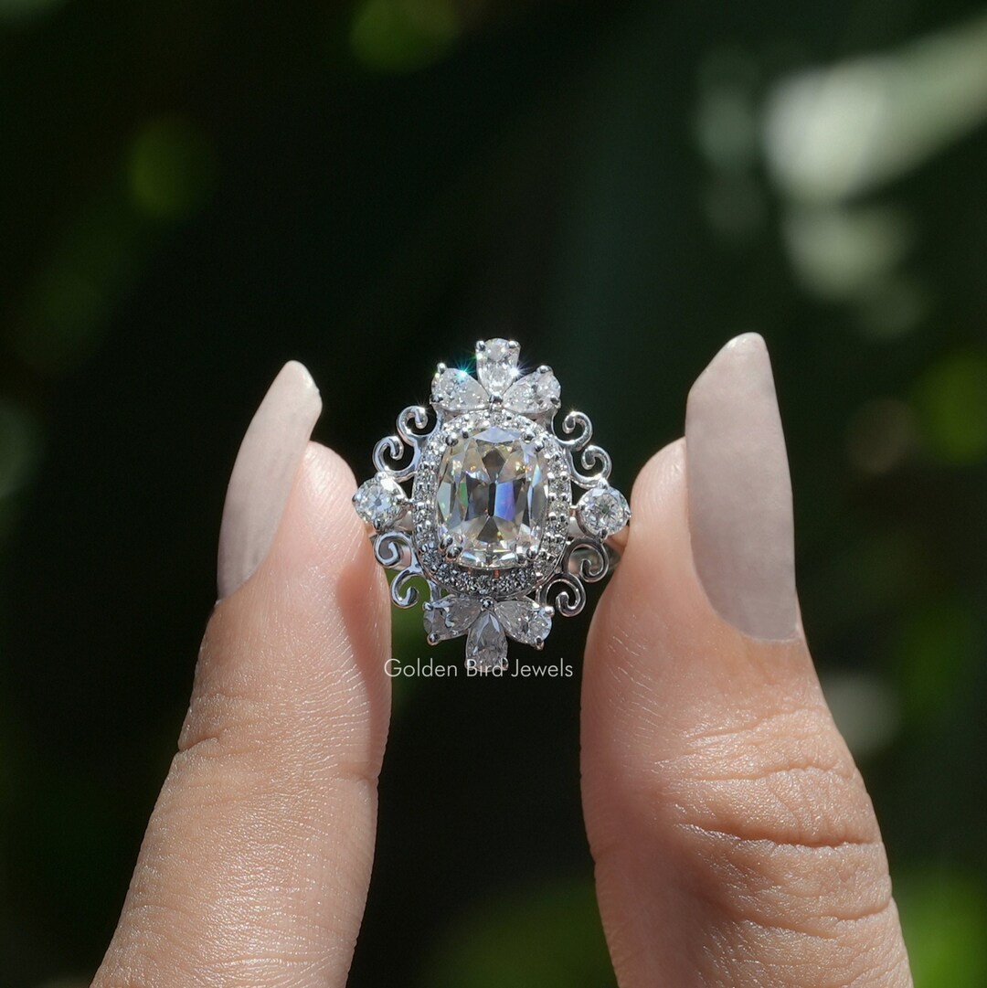 Buy Antique Cluster Cushion Moissanite Old Mine Cut Ring / 14k Online in India Etsy