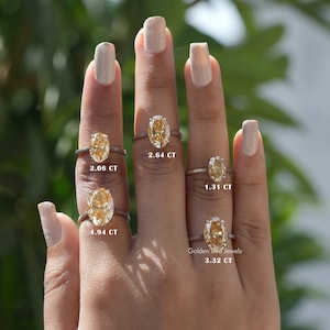 Solitaire Moissanite Proposal Ring/ Crushed Ice Oval Moissanite Bridesmaid Ring/ Champagne Moissanite Engagement Ring/ 14K Solid Gold Ring