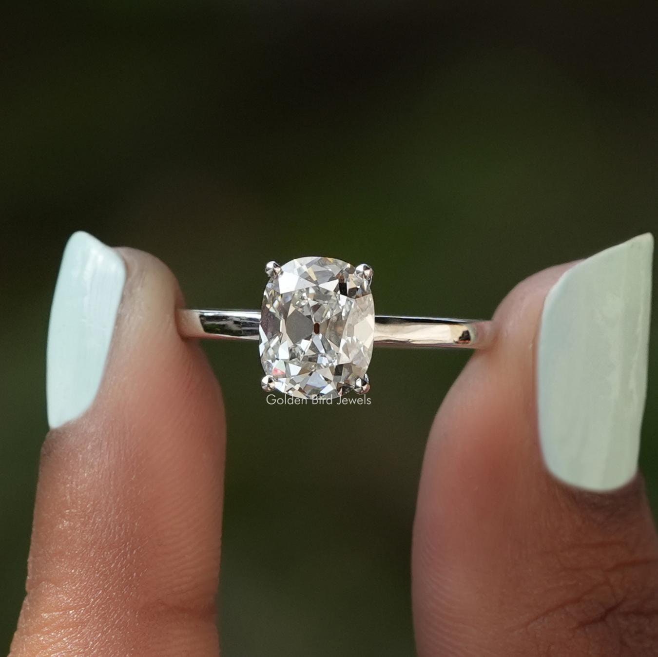 Old Mine Cushion Cut Lab Diamond Ring/ Colorless Moissanite Engagement Ring/ CVD Diamond Wedding Ring/ Moissanite Solitaire Bridal Ring