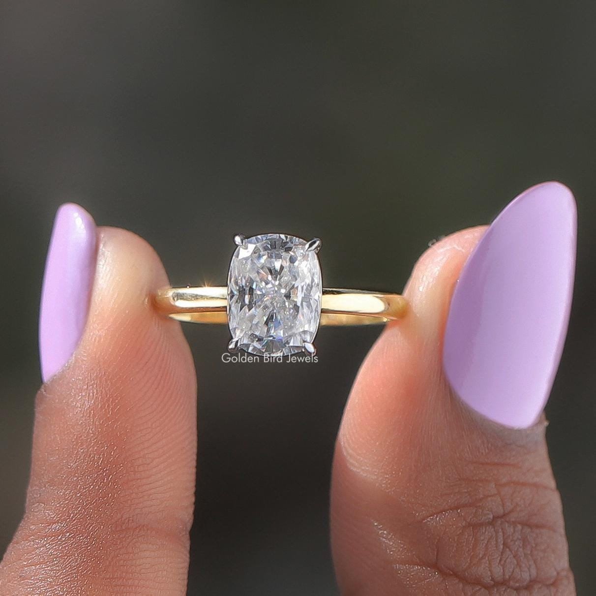 Elongated Cushion Lab Diamond Ring/ Two Tone Moissanite Proposal Ring/ CVD Diamond Solitaire Ring/ Prong Set Moissanite Bridal Ring For Her