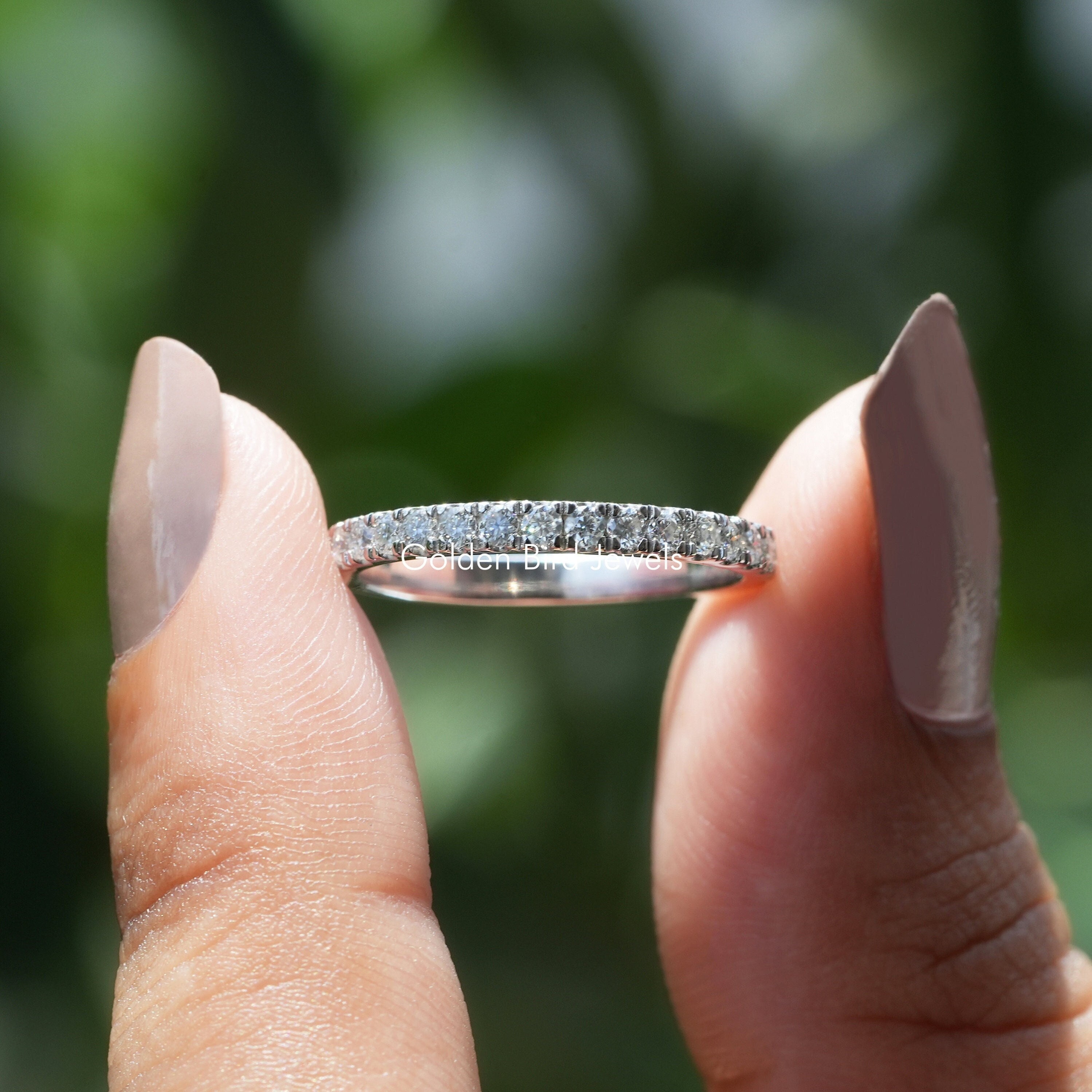 Round Moissanite Bridal Band/ Half Eternity Moissanite Wedding Band/ Colorless Moissanite Engagement Band/ 14K Solid Gold Moissanite Band
