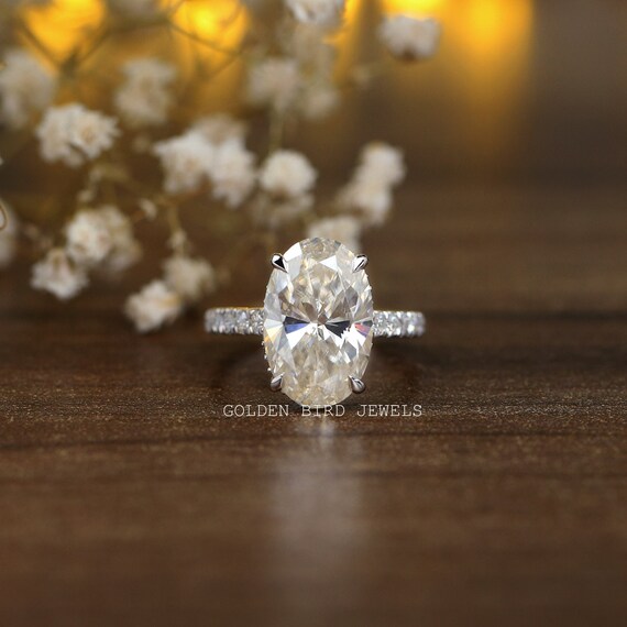 4 Carat Crushed Ice Moissanite Oval Cut Engagement Ring Etsy