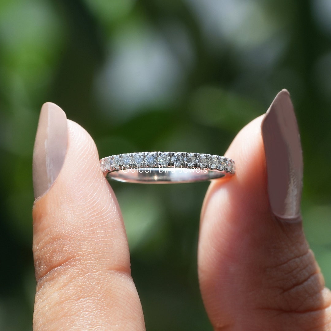 Round Moissanite Half Eternity Bridal Set Band / White Gold Band