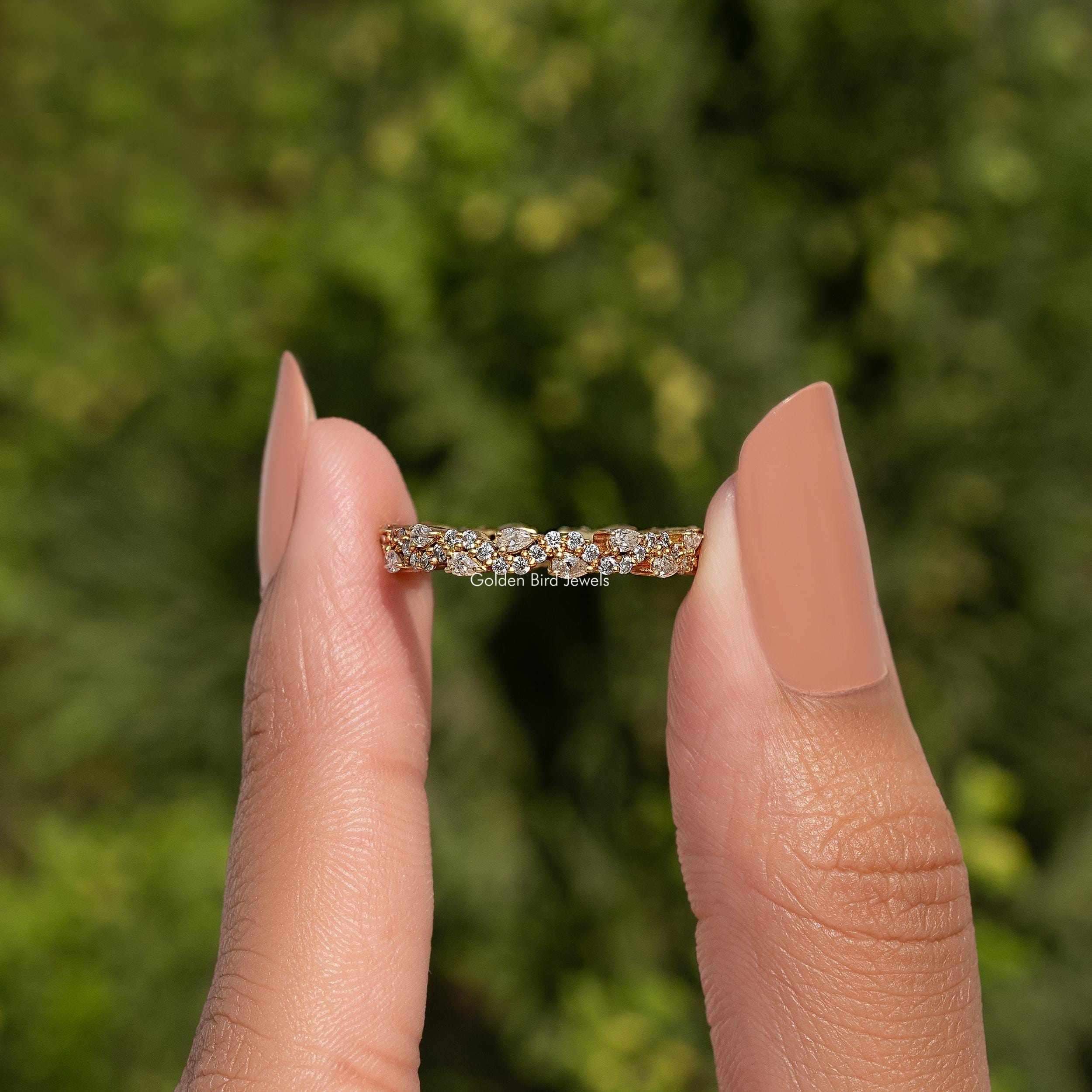 Round & Pear Cut Moissanite Full Eternity Band/ Round Moissanite Band For Wedding Gift/ Cluster Set Anniversary Band/ 14K Gold Bridal Band