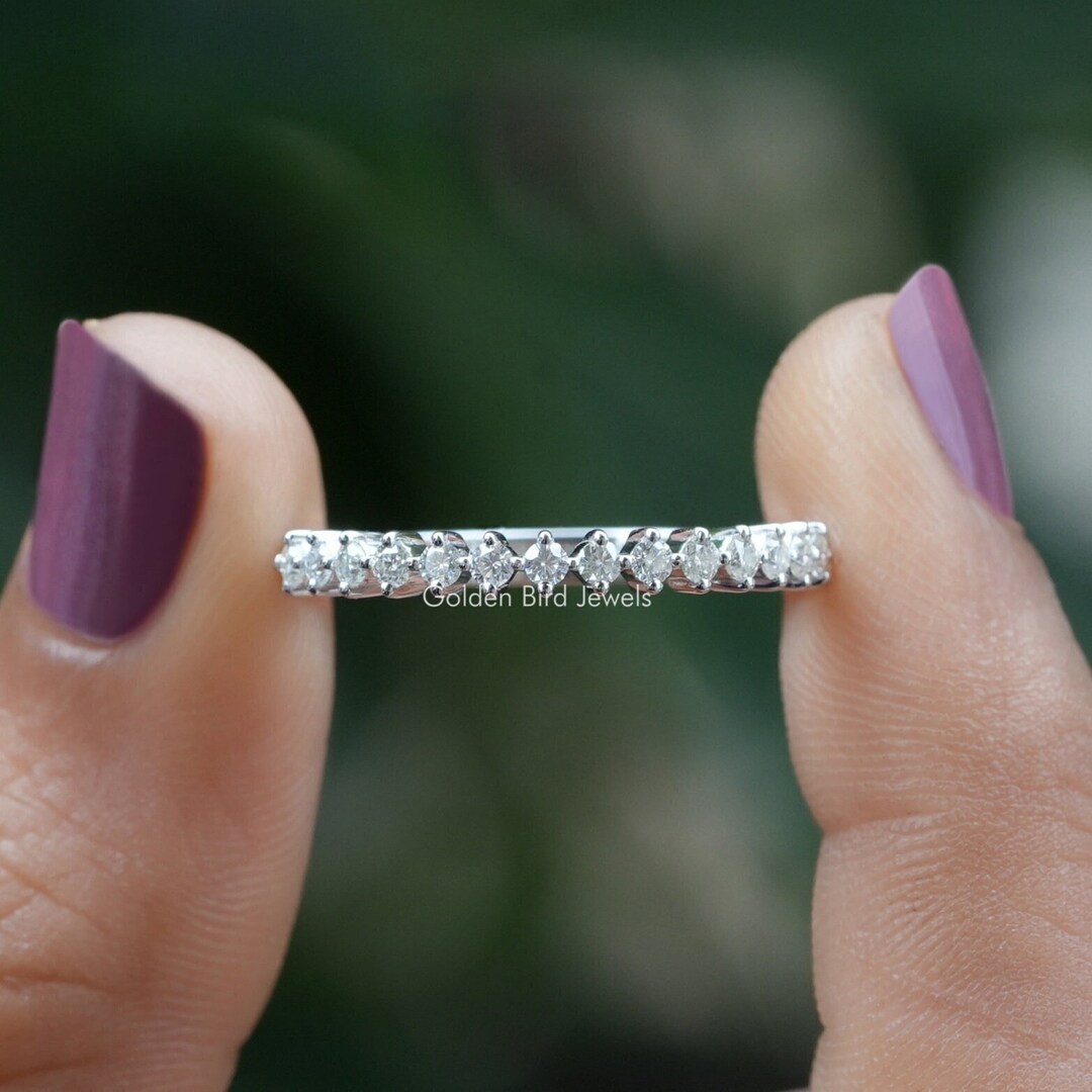 Round Cut Moissanite Half Eternity Band / 14K Solid Gold Matching ...