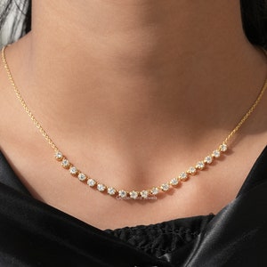 Old Europen Round Moissanite Necklace/ Colorless Moissanite Engagement Necklace/ Prong Set Bridal Necklace/ 14K Solid Gold Station Necklace