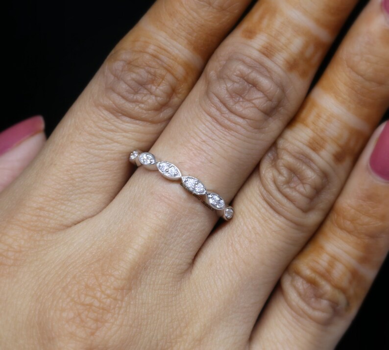 0.15 CT Colorless Round Moissanite White Gold Half Eternity Band,Sterling Silver Band,Wedding Band,Friendship Day Gift