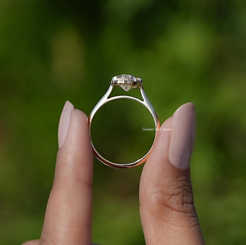 Old Mine Moval Cut Moissanite Engagement Ring/ Solitaire Moissanite Wedding Ring/ Off White Moissanite Proposal Ring/ 14K Yellow Gold Ring