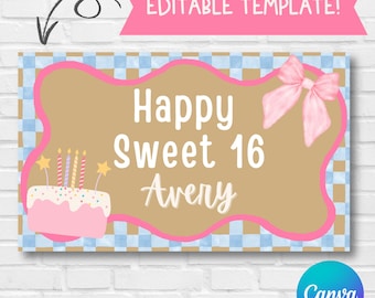Sweet 16 Banner Template | DIY Birthday Party Decor (Digital Download)