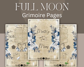 Full Moon Grimoire Pages, Monthly moon information, Full moon, DIGITAL DOWNLOAD, pdf, Journal Page, book of shadows