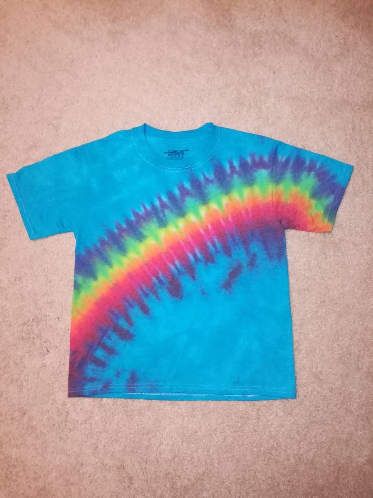 kids unisex tie dye rainbow short sleeve shirt blue sky and rainbow blue rainbow design