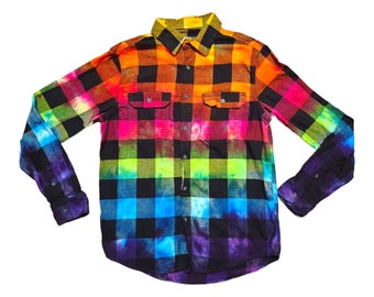 Tie Dye Flannel Shirt, Tie Dye Flannel, Flannel Shirt, Tie Dye Shirt, Tie Dye, Bleached Flannel Shirt, Bleach Flannel Shirt, Boho, Ombre