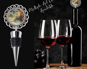 Retro Mermaid Art Wine Bottle Stopper Wine Lover Gift Idea Birthday Celebration Sea Siren Collector Matching Wine Charms Vintage Inspired