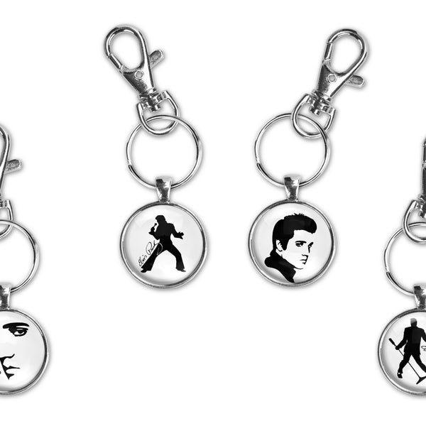 Elvis Presley King of Rock Silver Keychain Glass Pendant Multiple Variations Rock Roll Gift Idea Large Option Monochrome Stocking Stuffer